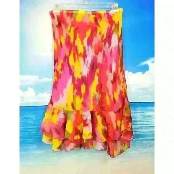 CATO Womans PINK MULTI COLOR Skirt LINED Lightweight Layers size Med - Picture 3 of 5